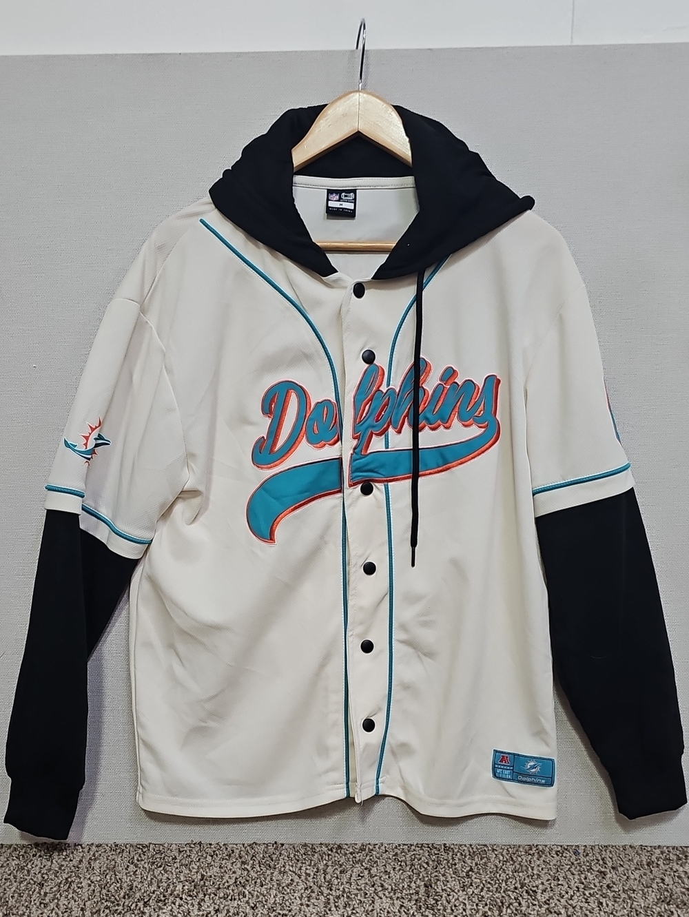 ULTRA GAME NFL MIAMI DOLPHINS LAYERED BASEBALL HOODIE BFPM-08-202